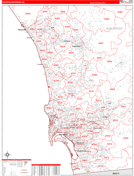 Greater San Diego Metro Area Wall Map